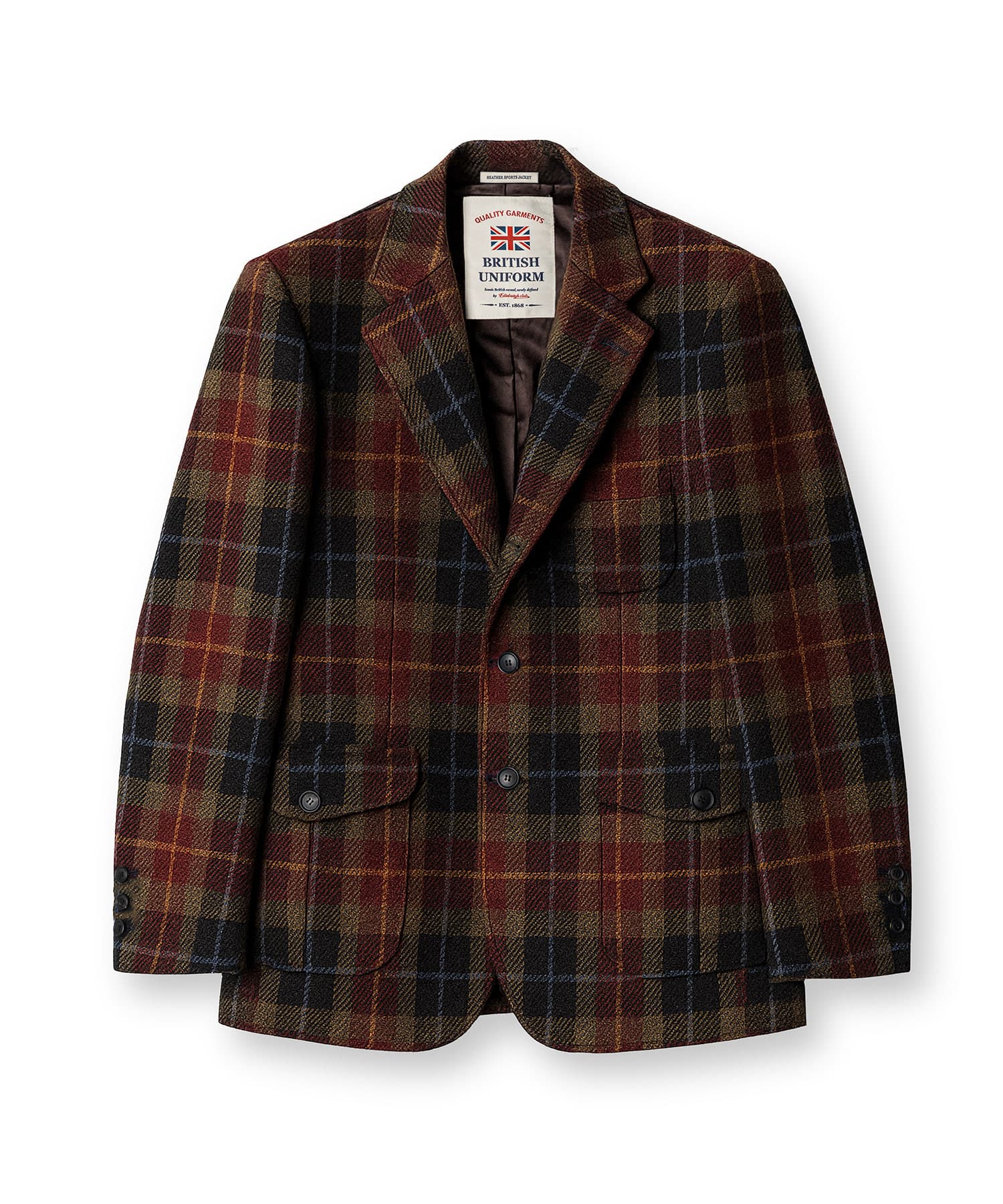 HARRIS TWEED CHECKED 3 BUTTON JACKET [WINE]