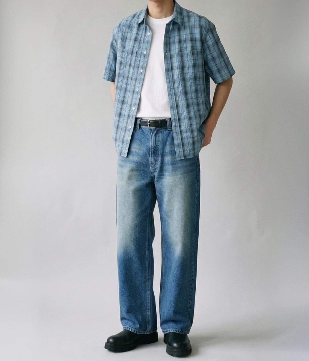 데일리 체크 반팔 셔츠 코디