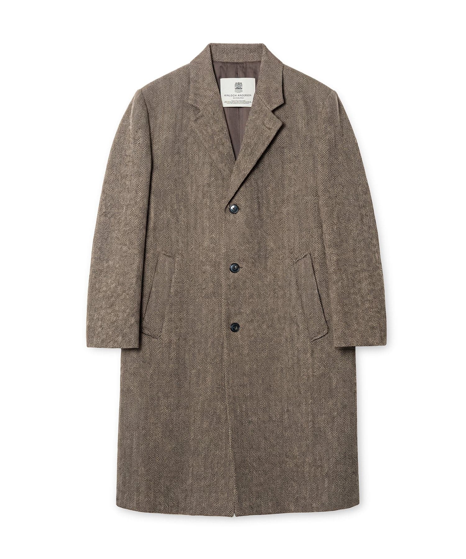 WOOL HERRINGBONE LOOSE FIT SINGLE COAT (BROWN)